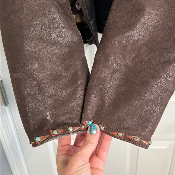 Patricia Wolf brown leather horses jacket turquoise stone details women’s large - Picture 8 of 12